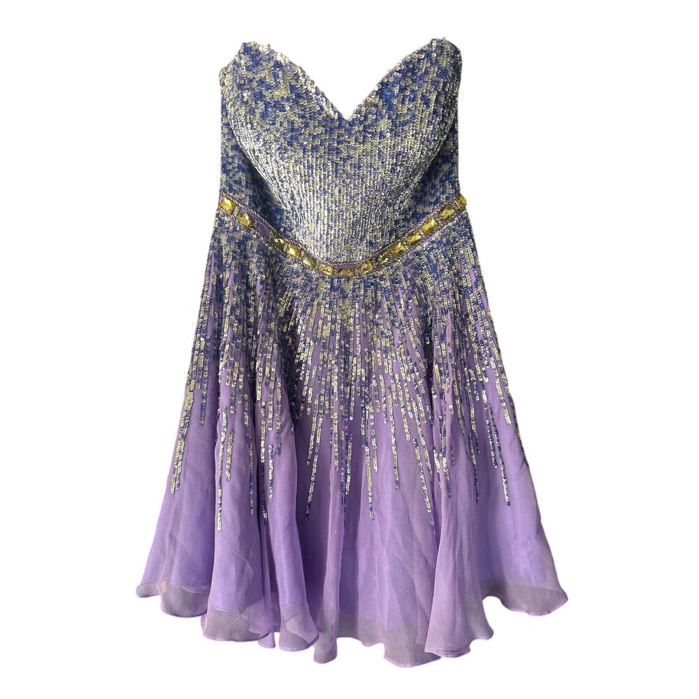 Sherri Hill Lavender Silk Beaded short Strapless Dress Sz 6 Homecoming